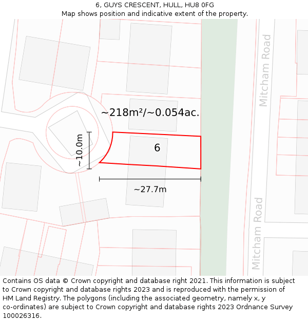 6, GUYS CRESCENT, HULL, HU8 0FG: Plot and title map