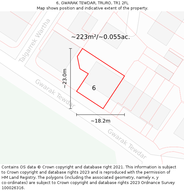 6, GWARAK TEWDAR, TRURO, TR1 2FL: Plot and title map