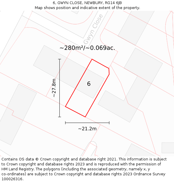 6, GWYN CLOSE, NEWBURY, RG14 6JB: Plot and title map