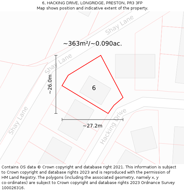 6, HACKING DRIVE, LONGRIDGE, PRESTON, PR3 3FP: Plot and title map