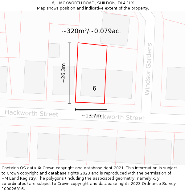 6, HACKWORTH ROAD, SHILDON, DL4 1LX: Plot and title map