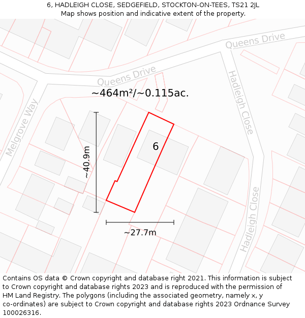 6, HADLEIGH CLOSE, SEDGEFIELD, STOCKTON-ON-TEES, TS21 2JL: Plot and title map