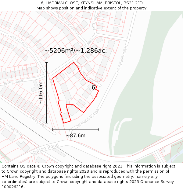 6, HADRIAN CLOSE, KEYNSHAM, BRISTOL, BS31 2FD: Plot and title map