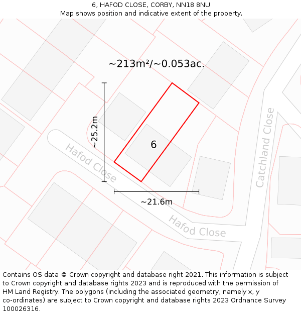 6, HAFOD CLOSE, CORBY, NN18 8NU: Plot and title map