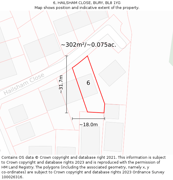 6, HAILSHAM CLOSE, BURY, BL8 1YG: Plot and title map