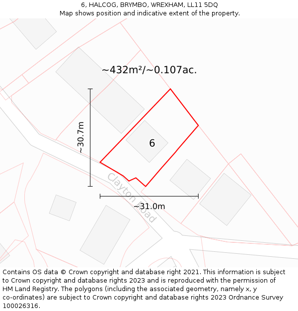 6, HALCOG, BRYMBO, WREXHAM, LL11 5DQ: Plot and title map
