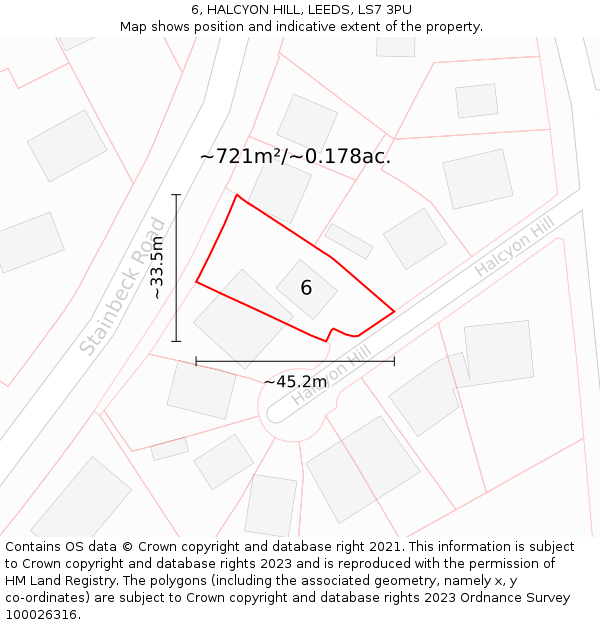 6, HALCYON HILL, LEEDS, LS7 3PU: Plot and title map