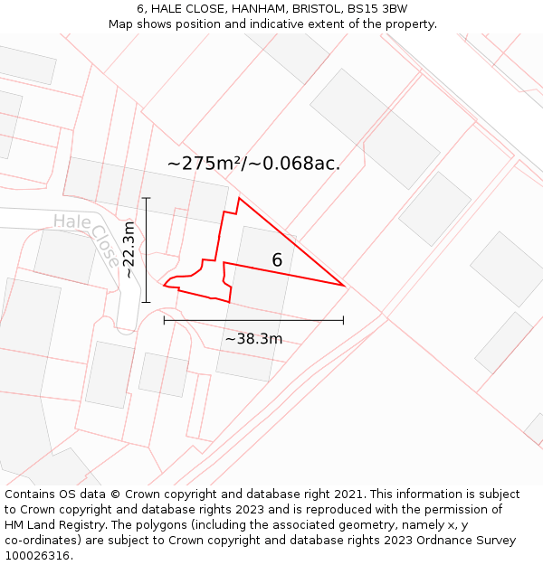 6, HALE CLOSE, HANHAM, BRISTOL, BS15 3BW: Plot and title map