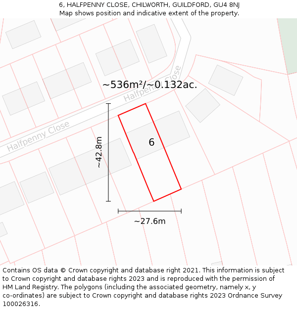 6, HALFPENNY CLOSE, CHILWORTH, GUILDFORD, GU4 8NJ: Plot and title map