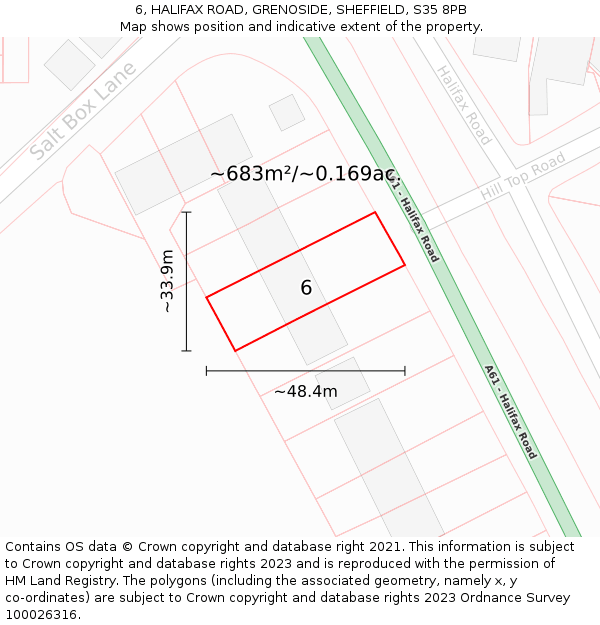 6, HALIFAX ROAD, GRENOSIDE, SHEFFIELD, S35 8PB: Plot and title map