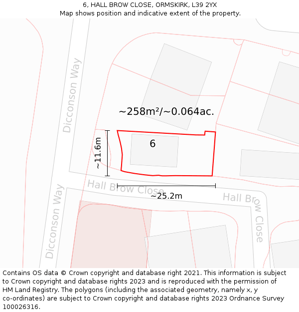 6, HALL BROW CLOSE, ORMSKIRK, L39 2YX: Plot and title map