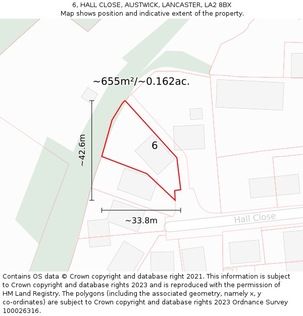 6, HALL CLOSE, AUSTWICK, LANCASTER, LA2 8BX: Plot and title map