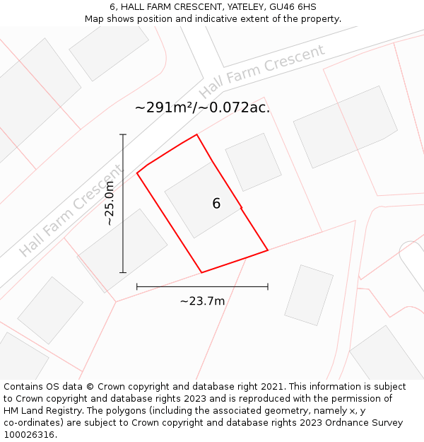 6, HALL FARM CRESCENT, YATELEY, GU46 6HS: Plot and title map