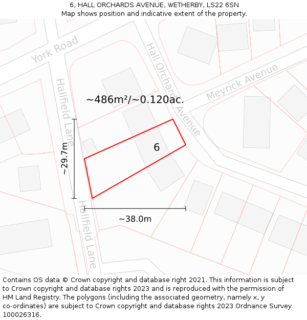 6, HALL ORCHARDS AVENUE, WETHERBY, LS22 6SN: Plot and title map