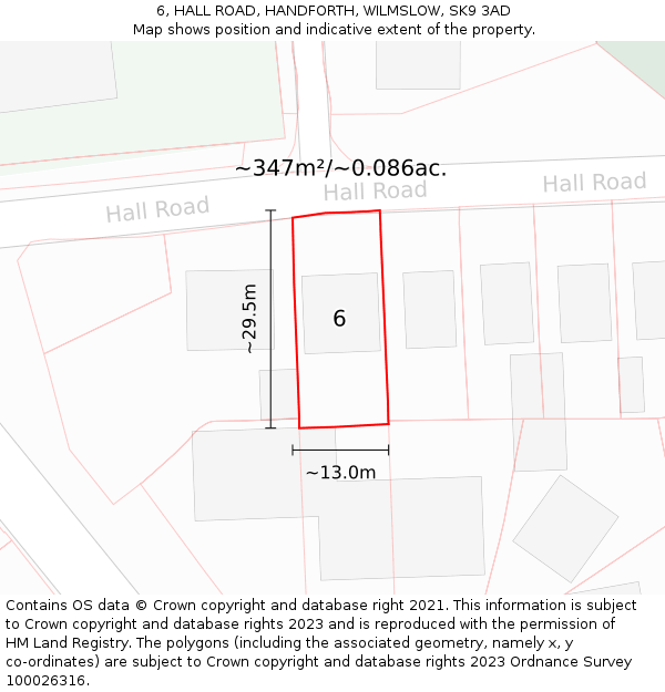 6, HALL ROAD, HANDFORTH, WILMSLOW, SK9 3AD: Plot and title map