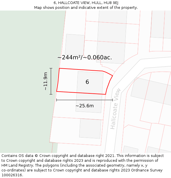 6, HALLCOATE VIEW, HULL, HU8 9EJ: Plot and title map