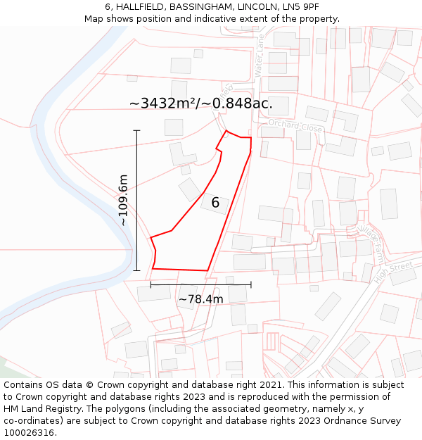 6, HALLFIELD, BASSINGHAM, LINCOLN, LN5 9PF: Plot and title map