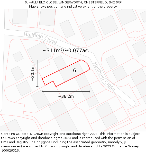 6, HALLFIELD CLOSE, WINGERWORTH, CHESTERFIELD, S42 6RP: Plot and title map