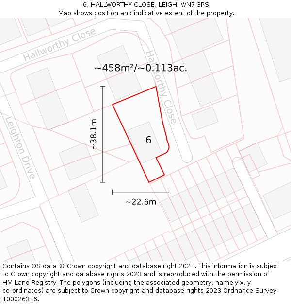 6, HALLWORTHY CLOSE, LEIGH, WN7 3PS: Plot and title map