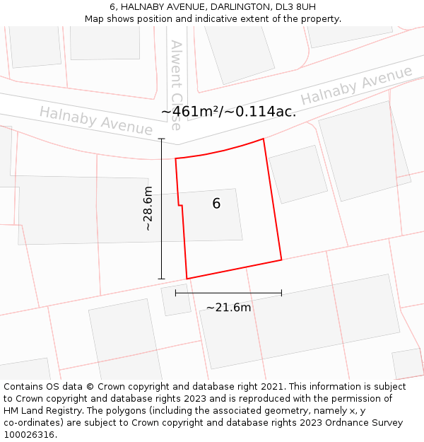 6, HALNABY AVENUE, DARLINGTON, DL3 8UH: Plot and title map