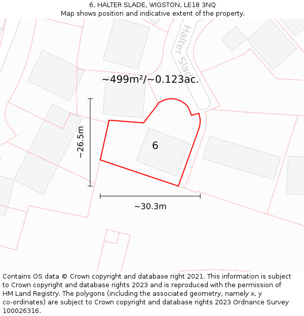 6, HALTER SLADE, WIGSTON, LE18 3NQ: Plot and title map