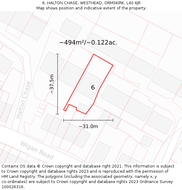 6, HALTON CHASE, WESTHEAD, ORMSKIRK, L40 6JR: Plot and title map