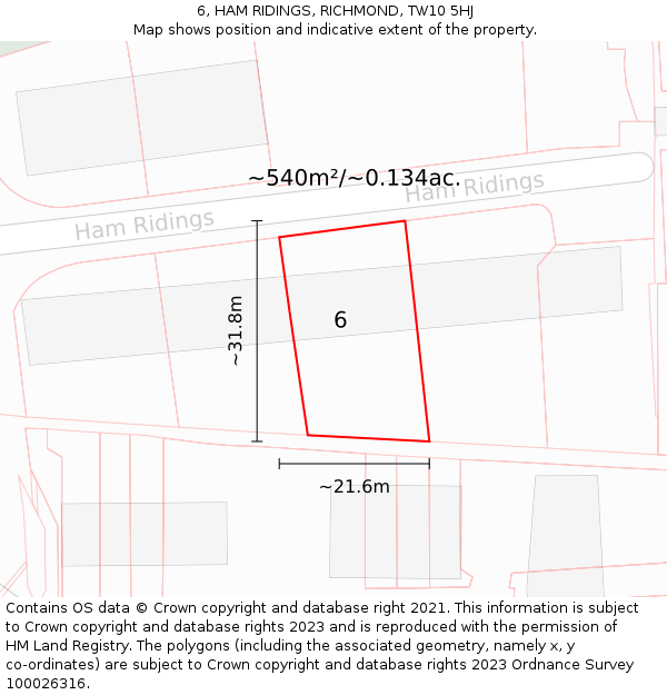 6, HAM RIDINGS, RICHMOND, TW10 5HJ: Plot and title map