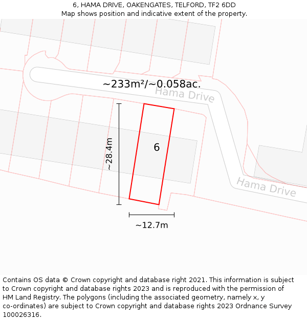 6, HAMA DRIVE, OAKENGATES, TELFORD, TF2 6DD: Plot and title map