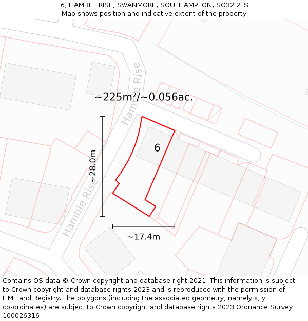 6, HAMBLE RISE, SWANMORE, SOUTHAMPTON, SO32 2FS: Plot and title map