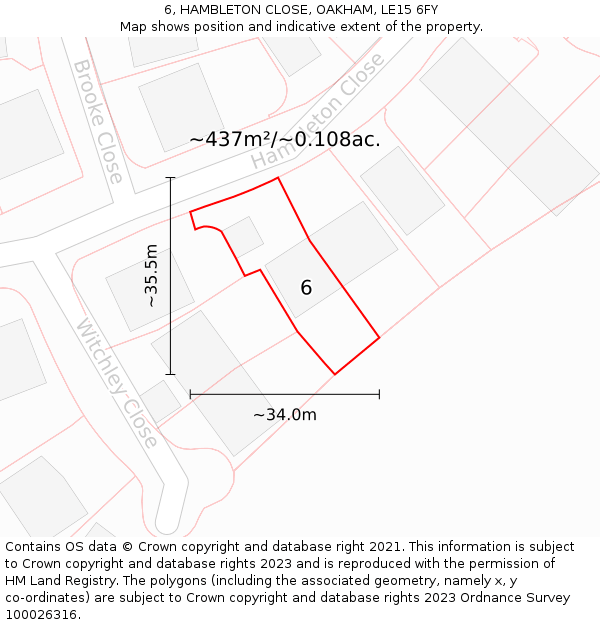 6, HAMBLETON CLOSE, OAKHAM, LE15 6FY: Plot and title map