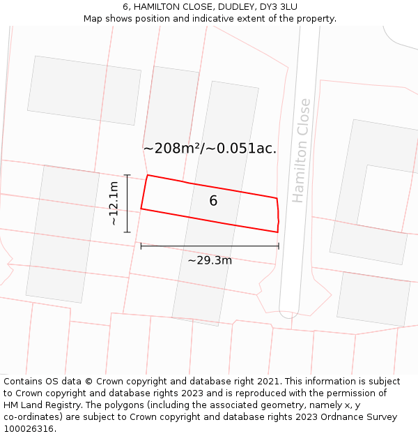 6, HAMILTON CLOSE, DUDLEY, DY3 3LU: Plot and title map