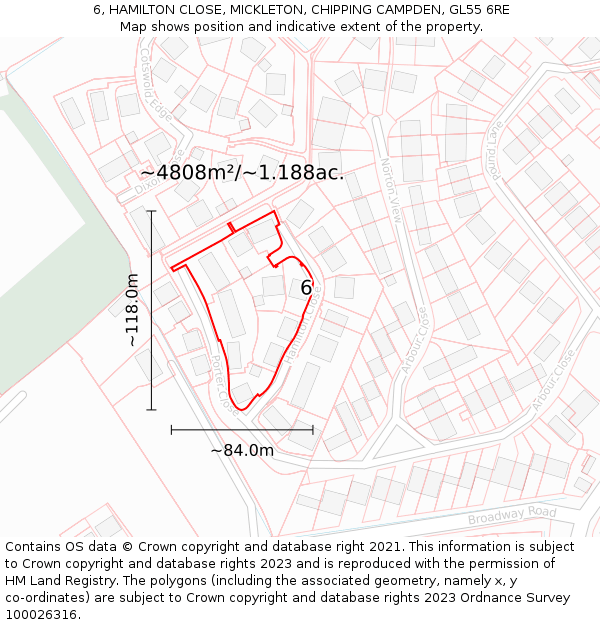 6, HAMILTON CLOSE, MICKLETON, CHIPPING CAMPDEN, GL55 6RE: Plot and title map