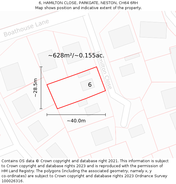 6, HAMILTON CLOSE, PARKGATE, NESTON, CH64 6RH: Plot and title map
