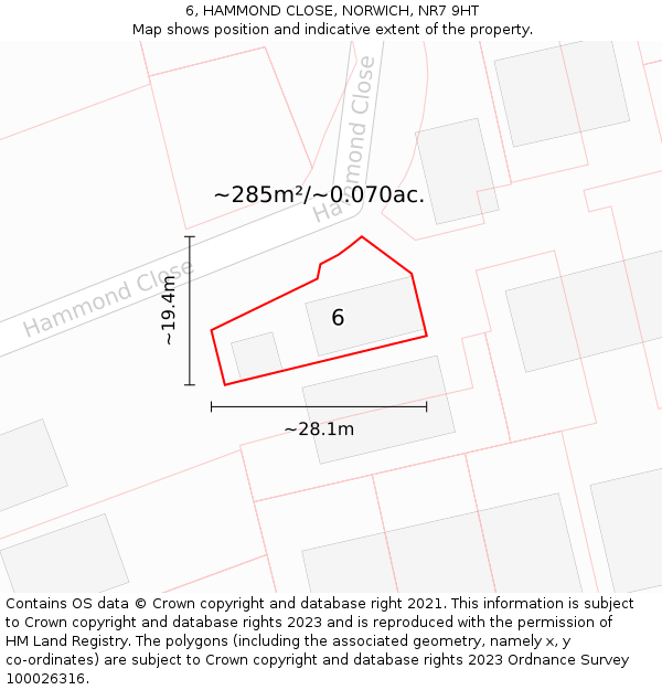 6, HAMMOND CLOSE, NORWICH, NR7 9HT: Plot and title map
