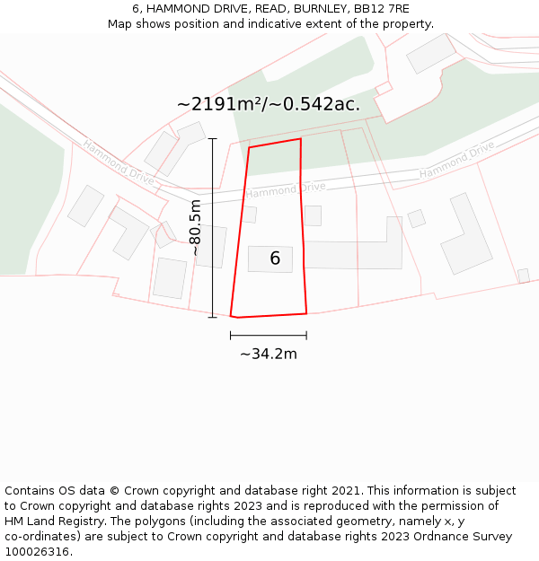 6, HAMMOND DRIVE, READ, BURNLEY, BB12 7RE: Plot and title map