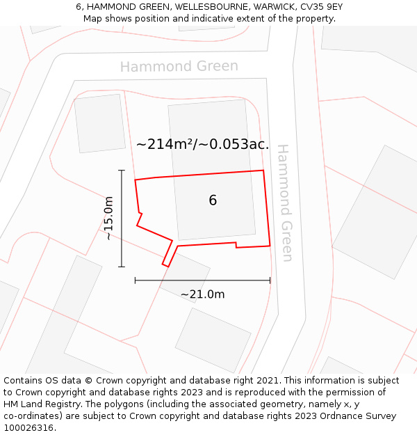 6, HAMMOND GREEN, WELLESBOURNE, WARWICK, CV35 9EY: Plot and title map