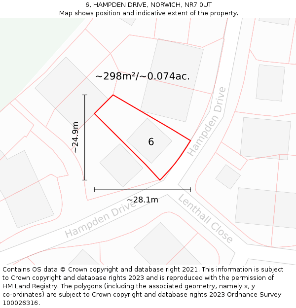 6, HAMPDEN DRIVE, NORWICH, NR7 0UT: Plot and title map