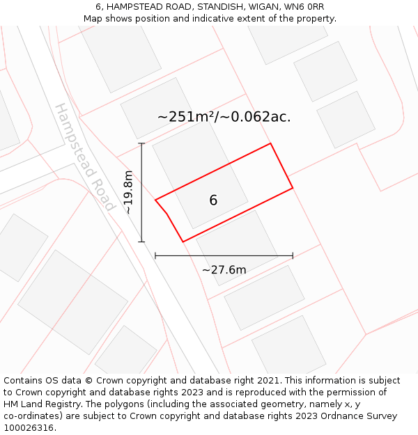 6, HAMPSTEAD ROAD, STANDISH, WIGAN, WN6 0RR: Plot and title map