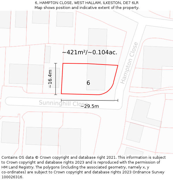 6, HAMPTON CLOSE, WEST HALLAM, ILKESTON, DE7 6LR: Plot and title map