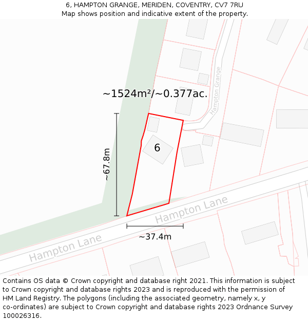6, HAMPTON GRANGE, MERIDEN, COVENTRY, CV7 7RU: Plot and title map
