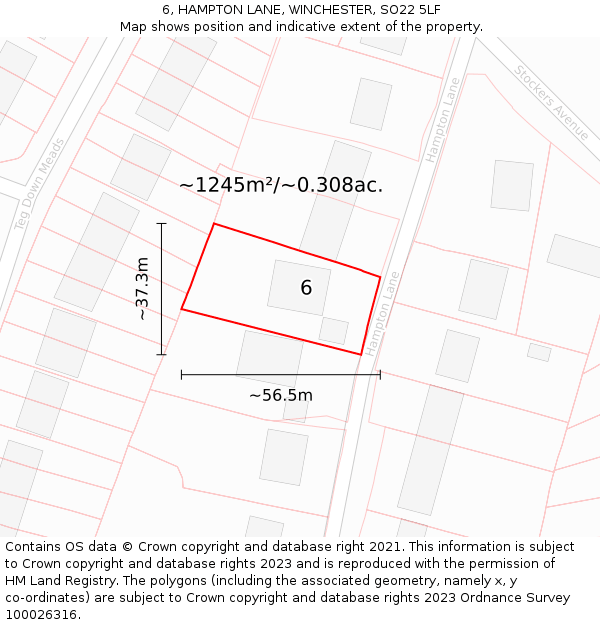 6, HAMPTON LANE, WINCHESTER, SO22 5LF: Plot and title map