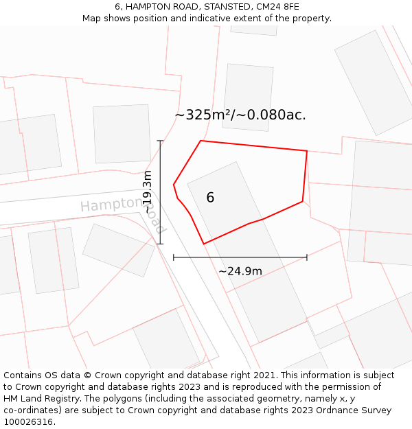 6, HAMPTON ROAD, STANSTED, CM24 8FE: Plot and title map