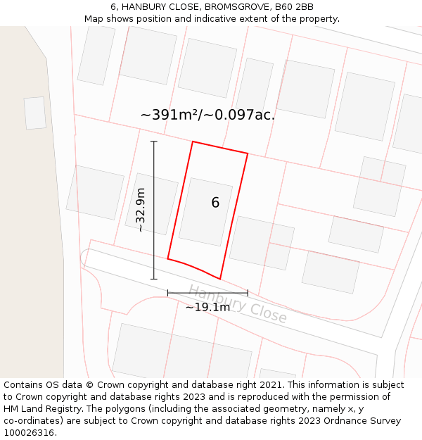 6, HANBURY CLOSE, BROMSGROVE, B60 2BB: Plot and title map