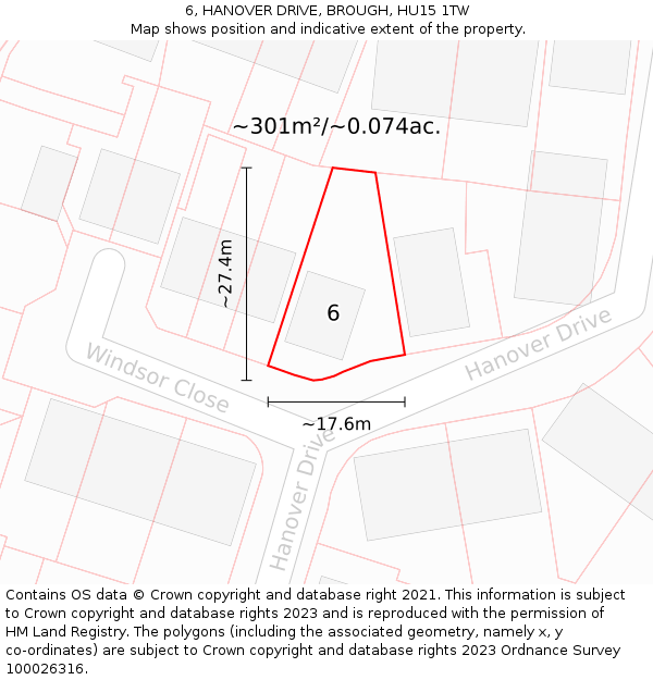 6, HANOVER DRIVE, BROUGH, HU15 1TW: Plot and title map