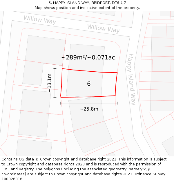 6, HAPPY ISLAND WAY, BRIDPORT, DT6 4JZ: Plot and title map