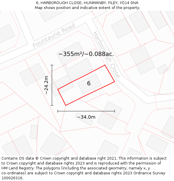 6, HARBOROUGH CLOSE, HUNMANBY, FILEY, YO14 0NA: Plot and title map