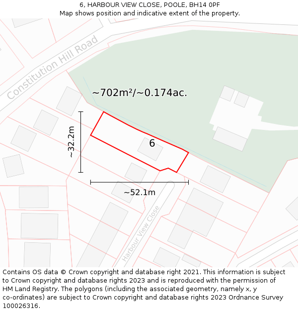 6, HARBOUR VIEW CLOSE, POOLE, BH14 0PF: Plot and title map