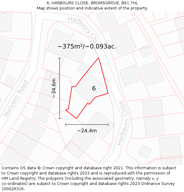 6, HARBOURS CLOSE, BROMSGROVE, B61 7HL: Plot and title map
