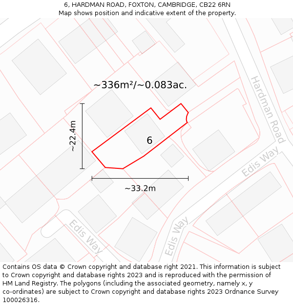 6, HARDMAN ROAD, FOXTON, CAMBRIDGE, CB22 6RN: Plot and title map
