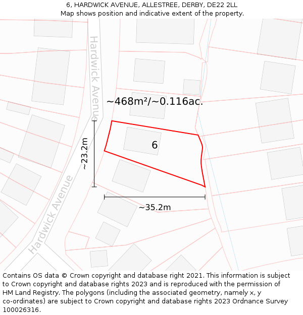 6, HARDWICK AVENUE, ALLESTREE, DERBY, DE22 2LL: Plot and title map